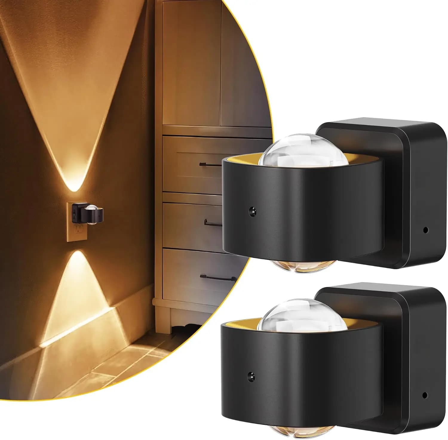 Proiettore LED Notturno con Sensore Crepuscolare, 180° ° Spina Girevole per Bambini, Decorazione Bagno e Regali, Confezione da 2