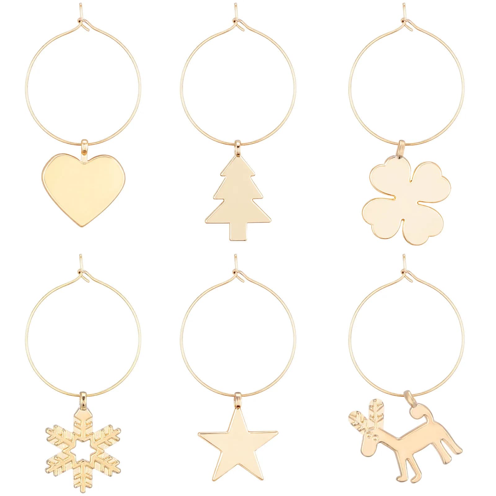 Set di 6 Anelli Creativi in Metallo per Bicchieri da Vino con Elementi Natalizi, Identificatori per Bevande, Decorazioni per Feste