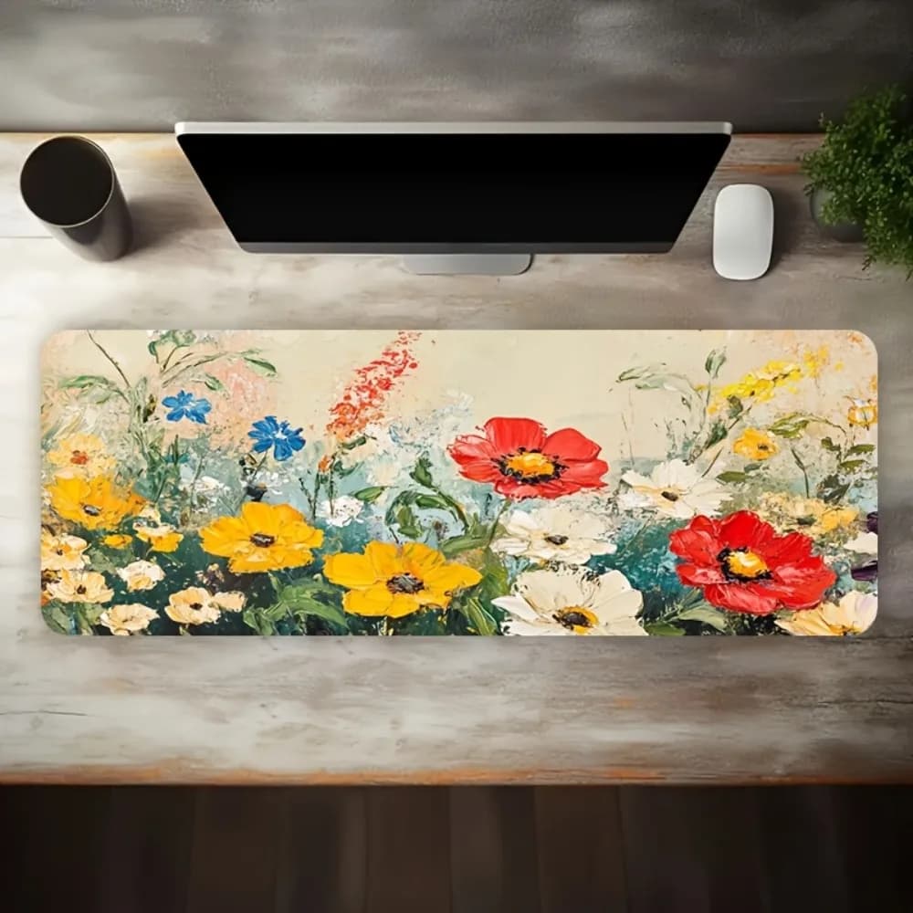 Tappetino per mouse esteso Impressionist Blooming Garden, tappetino da scrivania impermeabile con bordo chiuso, grande tappetino per tastiera per giochi in casa e in ufficio