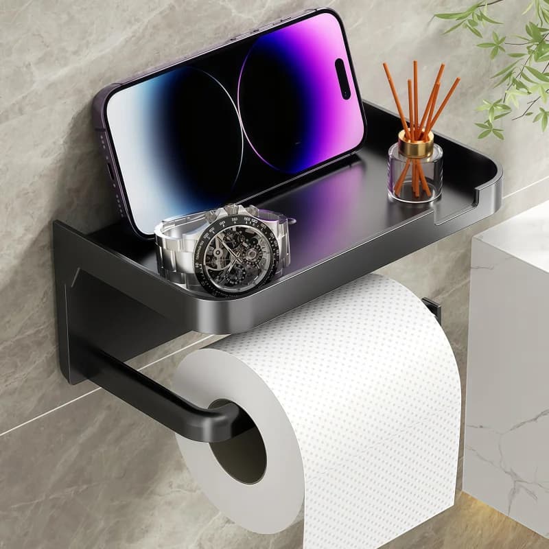 Wall Mount No Drill Toilet Paper Holder Self Adhesive Bathroom Tissue Box Storage Rack Household Paper Roll Holder for Home
