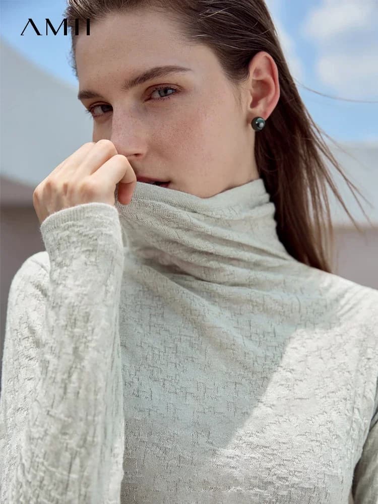 AMII Minimalista 2025 Maglione dolcevita primaverile per donna Inverno Slim caldo solido manica lunga Pullover semplice Top femminili 12323145