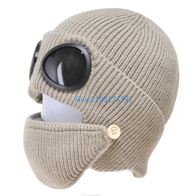 Berretto con paraorecchie per occhiali da neve caldi in maglia invernale da donna da 98 con maschera facciale