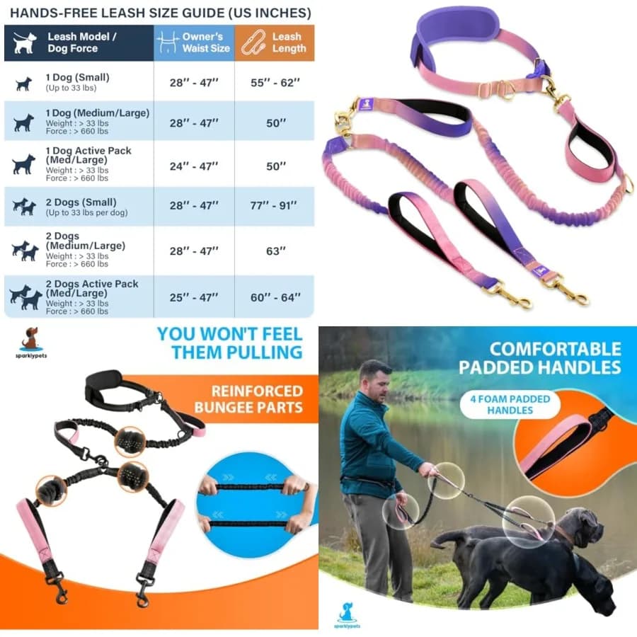 Guinzaglio Doppio per Cani di Taglia Media e Grande - Maniglie Imbottite, Cuciture Riflettenti, Anti-Trazione, Anti-Groviglio - Walkin