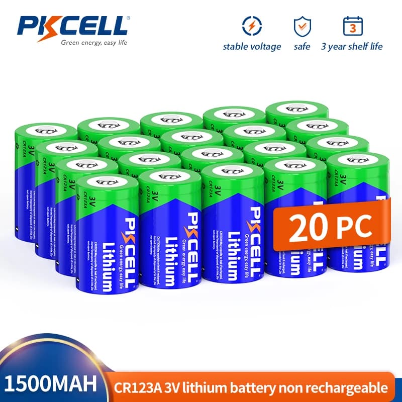 Batteria al litio 20PC PKCELL CR123A 3V 3 Volt CR17335 CR17345 DL123A 123A batterie al litio per fotocamere digitali, sorveglianza