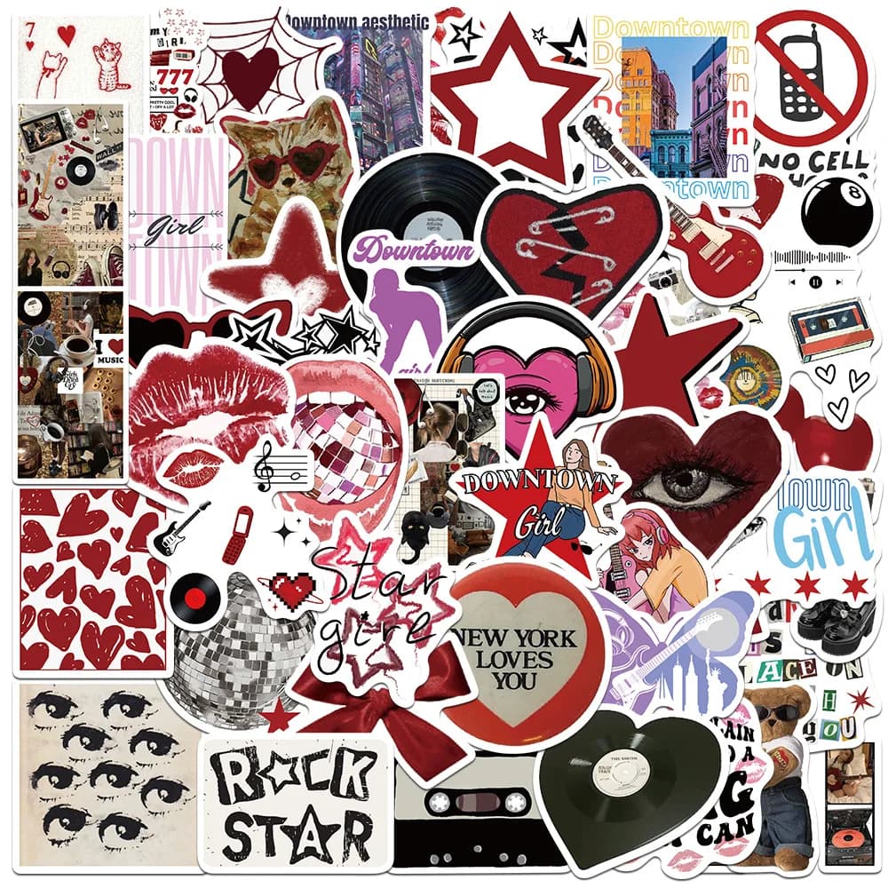 50 Adesivi Graffiti per Ragazze Appassionate di Musica, per Laptop, Valigie, Chitarre, Skateboard, Moto, Caschi, Bottiglie d'Acqua