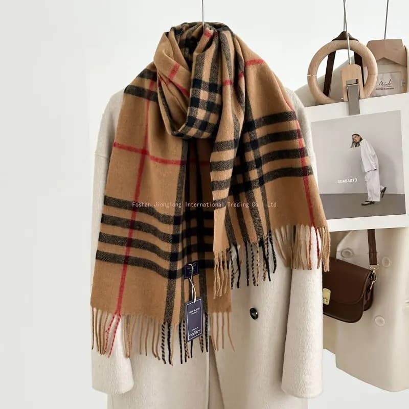 Autumn and winter classic checkered print high-end scarf with ins style for couples, Australian imitation wool texture warmscarf