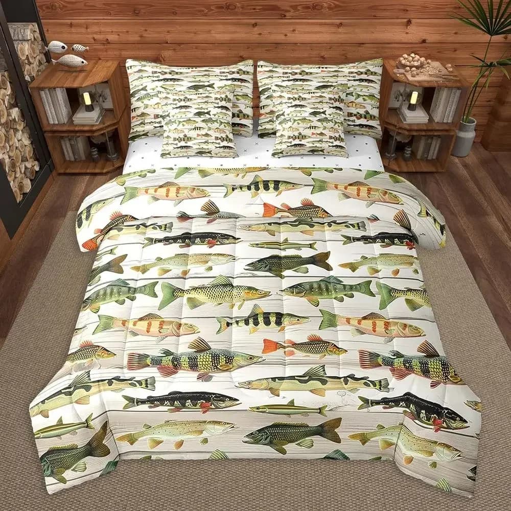 King Size Comforter Set with Sheets, Hunting Theme Bedding, Suitable for Boys and Girls, Beige Wood Plank Design, Microfiber Bed