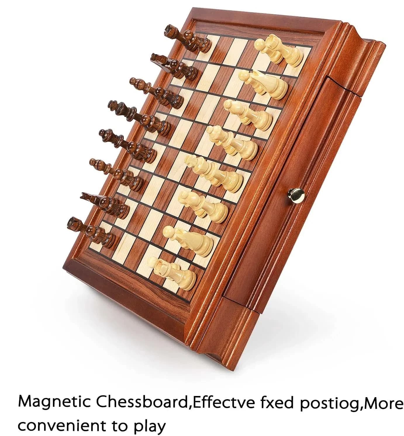 Set di scacchi magnetici in legno da 12,8'' / 2 cassetti portaoggetti integrati / 2 Queen extra/Pacchetto regalo/Regole dello scacchi/Tavolo strategico classico