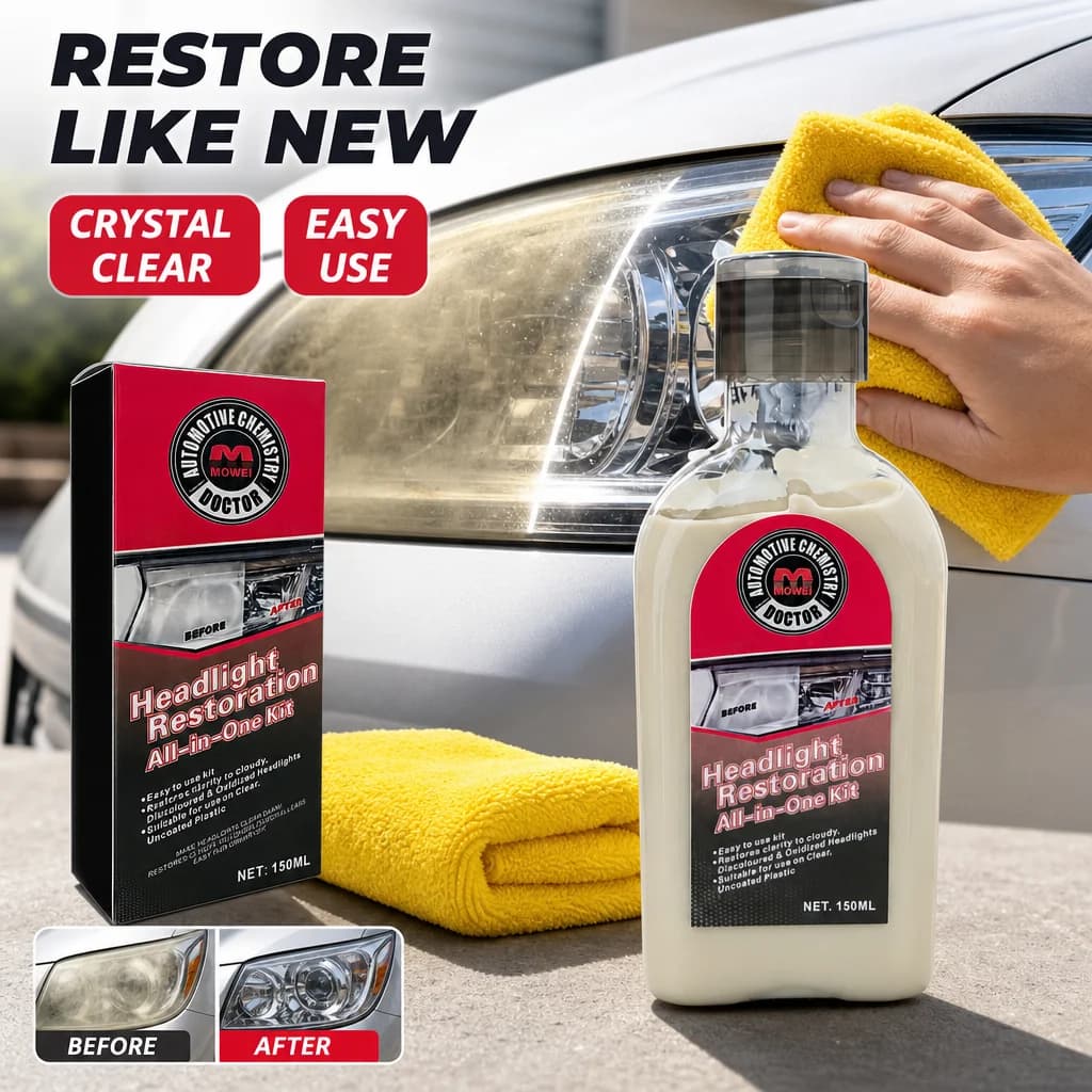 Headlight Restoration All-in-One Kit 150ml with Cloth Car Headlamp Cleaner Polish Restores Clarity Oxidation