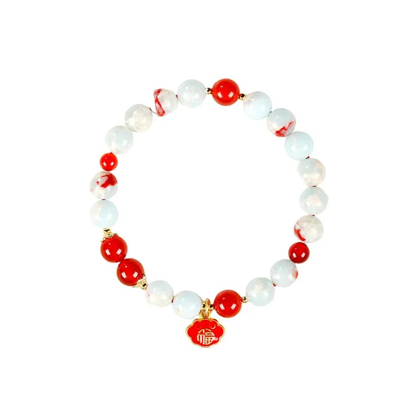 Bracciale con Serratura Fu in Agata Rossa di Shoushan per Donne, Gioiello Portafortuna Stile Cinese di Lusso Leggero, Souvenir e Regali