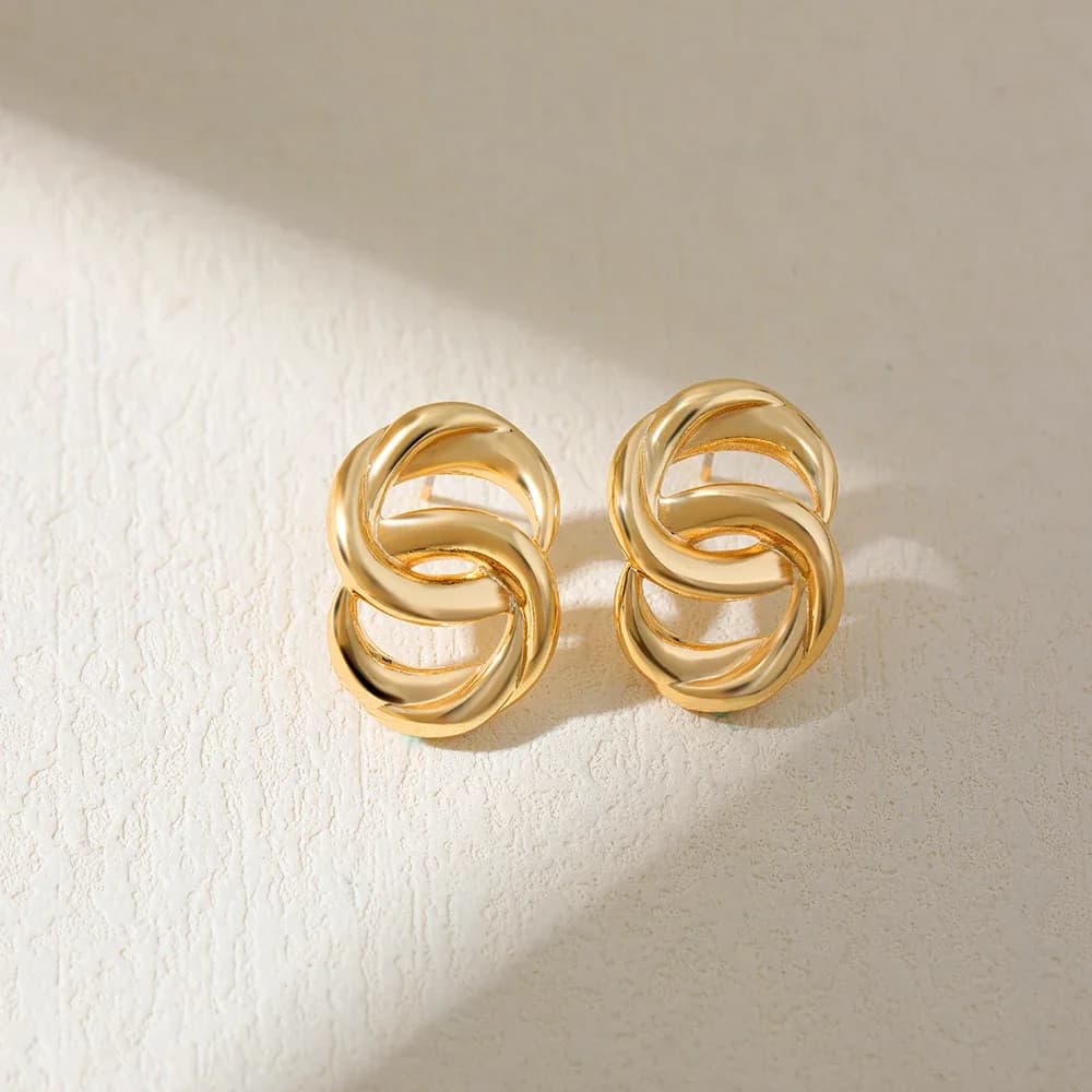 Punk Gold Plated Infinity Shape Stud Earrings for Women Statement Personality Knot Earring Waterproof Stylish Jewelry Bijoux
