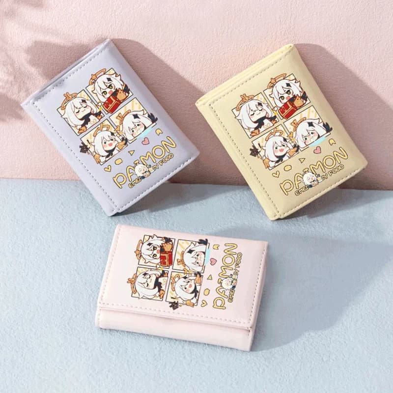 Portafoglio anime Genshin Impact in pelle vegana per studente ragazzo ragazza porta carte tri-fold con blocco RFID mini borsa fermasoldi corto
