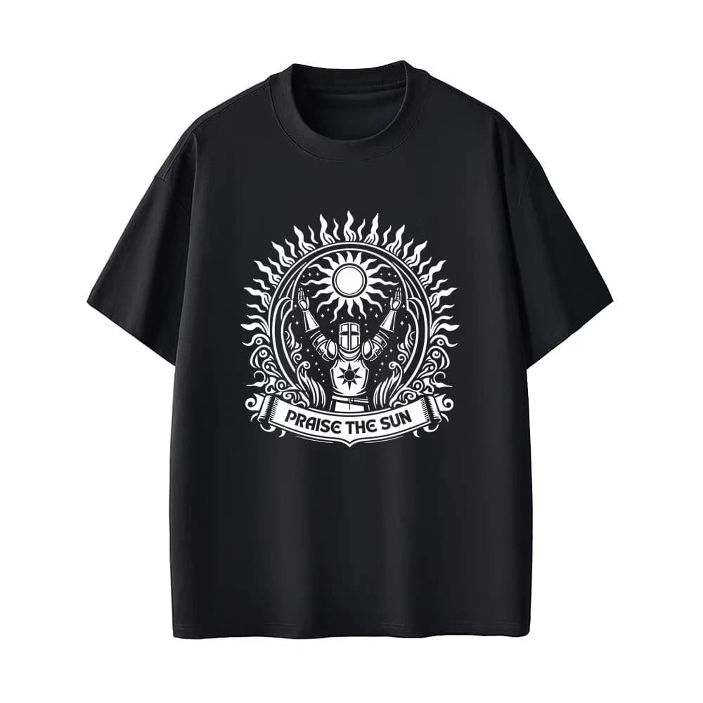 Maglietta Dark Souls Praise The Sun per Uomo e Donna, T-shirt Gotica Rock alla Moda, Maglietta Vintage in Puro Cotone per Amanti dei Videogiochi, Regalo per Fan