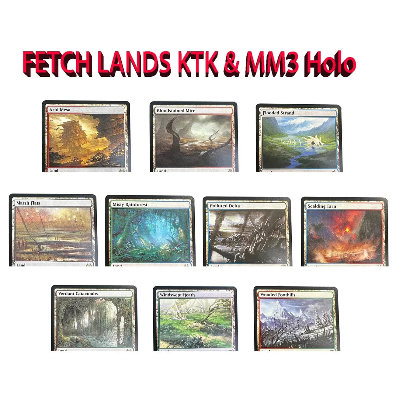 FETCH LANDS KTK&MM3 Holo Pollute Flooded Strand Misty Rainforest TCG Gioco di Carte Collezionabili in Inglese di Alta Qualità