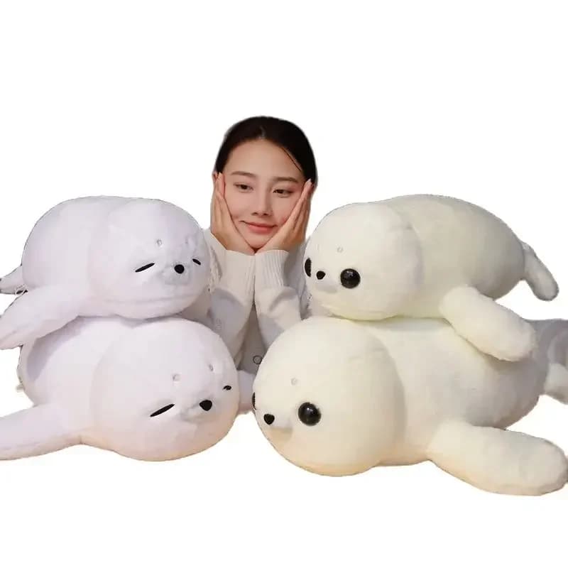 50/60 centimetri Sveglio Sigillo Bianco Peluche Realistico Farcito Vita Marina Sigillo Morbido Bambola Simulazione Sigillo Cuscino Giocattoli Per Bambini Regalo Di Compleanno