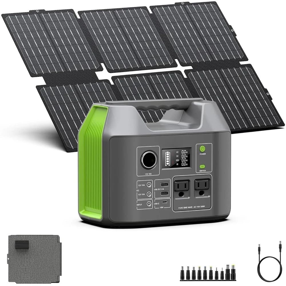Generatore Solare Portatile 300W, 296Wh, Onda Sinusoidale Pura, Pannello Pieghevole 60W per Casa, Camper, Campeggio, Personalizzabile