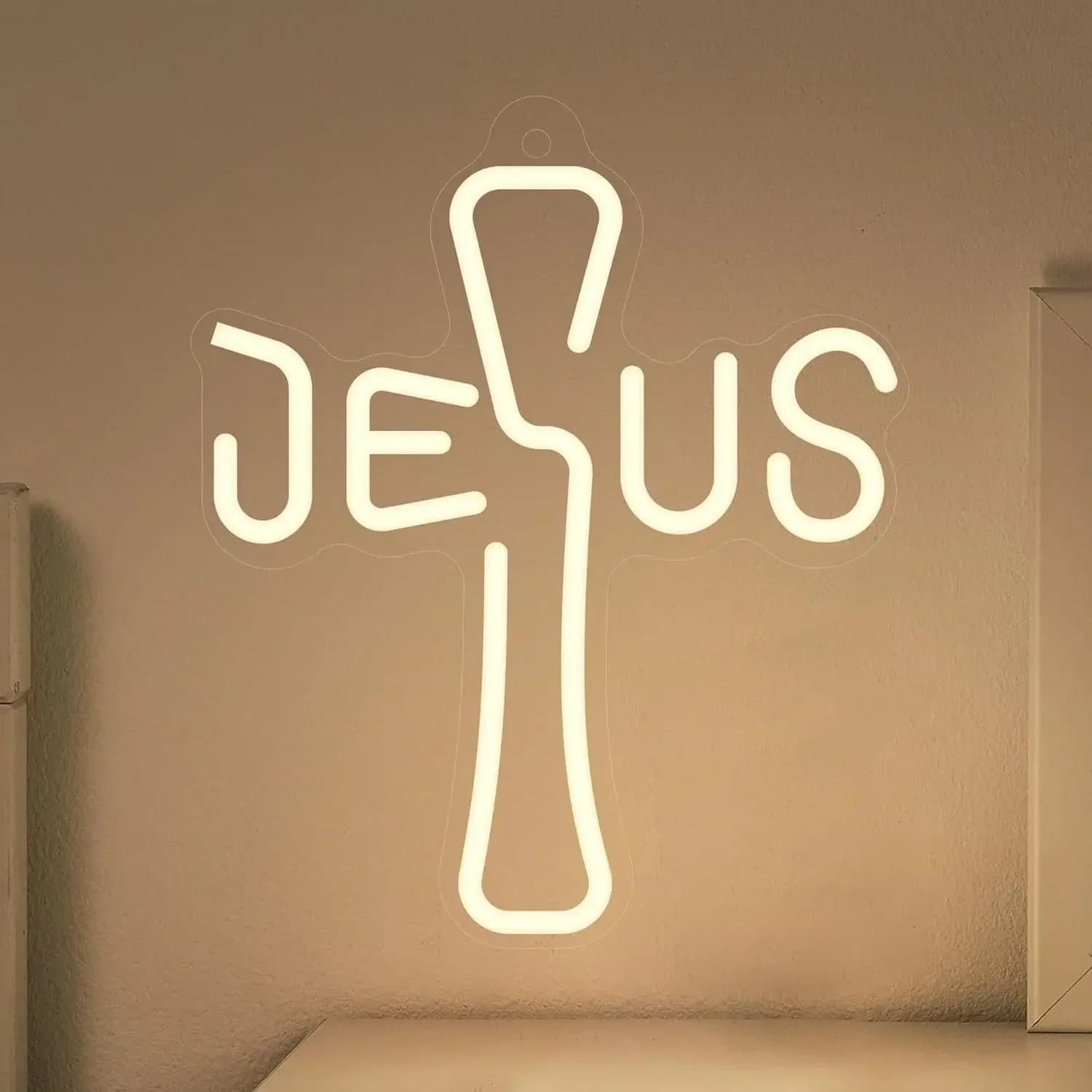 Insegna al Neon di Gesù, Luce LED Dimmerabile USB, Decorazione da Parete per Chiesa, Aula, Camera da Letto, Feste e Regali