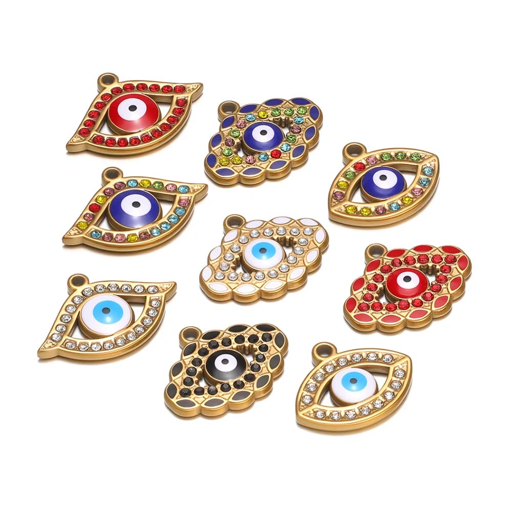 4Pcs Stainless Steel Classic Enamel Evil Eye Charms Gold Color Heart Pendants for DIY Necklace Bracelet Supplies Jewelry Making