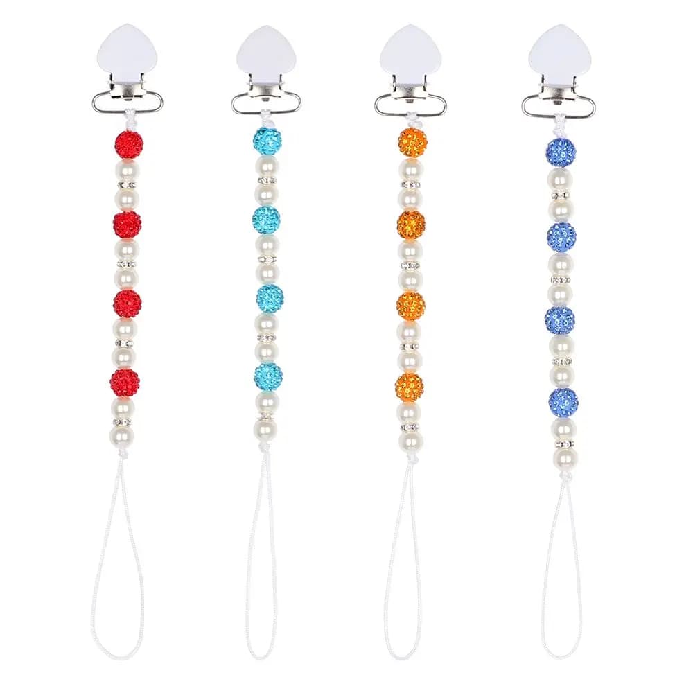 Regali di cristallo di moda Catena per succhietto Porta capezzoli Clip per ciuccio con perline Cinghia per massaggiagengive