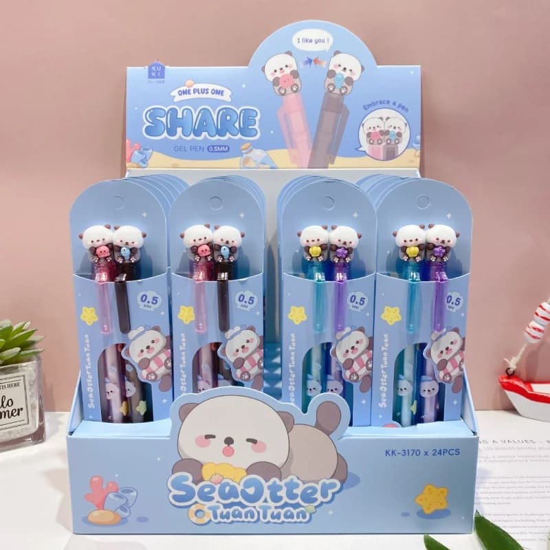 24 set/lotto di penne gel Kawaii Seaotter Press, carine penne neutre con inchiostro nero da 0,5 mm per scrivere, forniture per ufficio e scuola