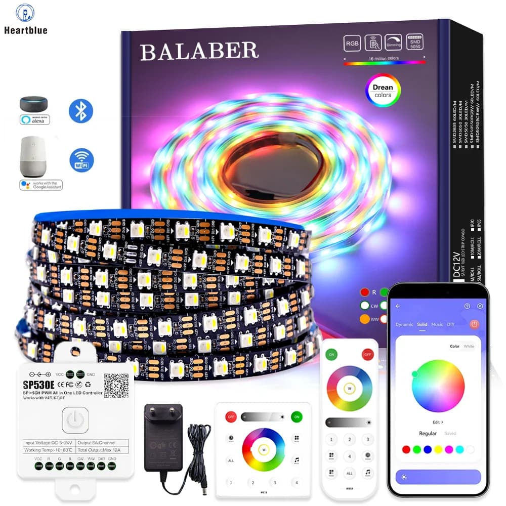 LED 6812 RGBW 5V 12V 24V SP530E 2.4GHz Bluetooth Controller with RC3/RB3 Remote Control, 1m 2m 3m 4m 5m Kit