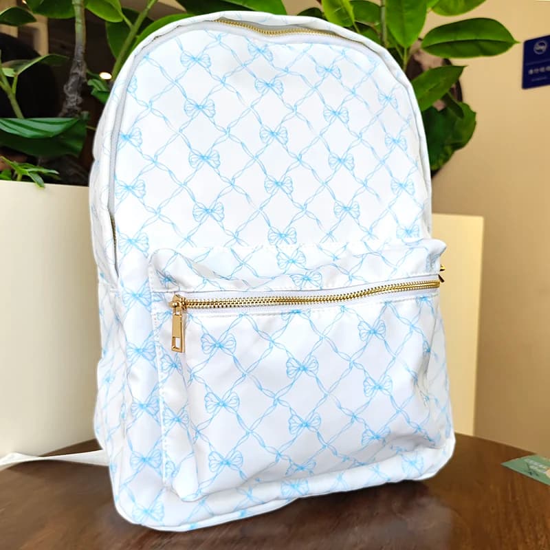 Classic Printed Bow Nylon Backpack Simple Durable Leisure Travel Storage Luggage Bag Kids Fashion Back-to-school Gifts