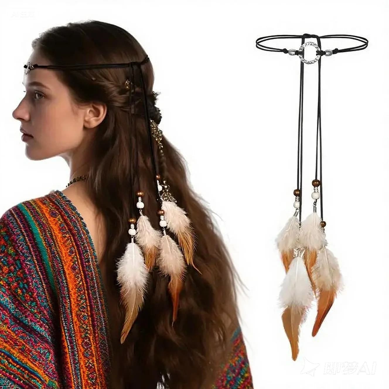 Bohemian feather headband ethnic style dream catcher hair accessory retro tassel forehead ornament vacation photo headdress 503