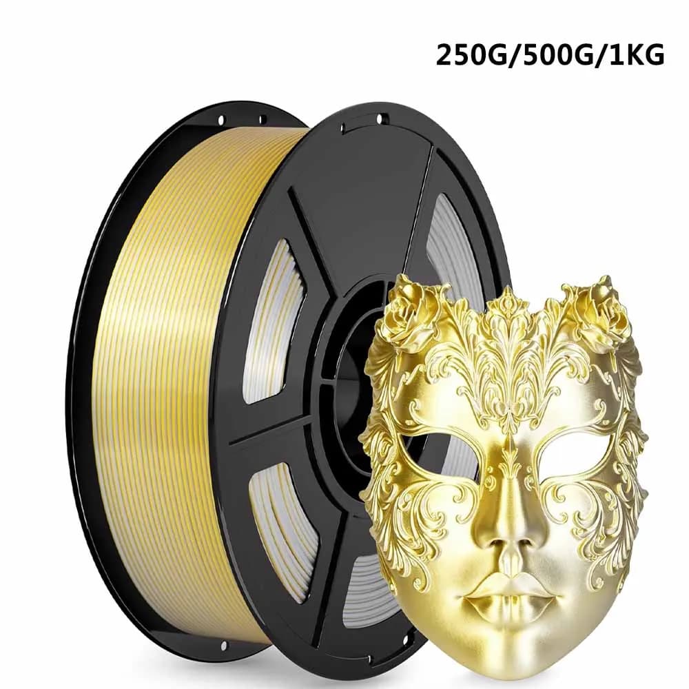 Two Color PLA Silk Gold Silver 3D Printer Filament 250g 500g 1Kg, 1.75mm Dual Color 3D Printer Material Silk Gold Silver