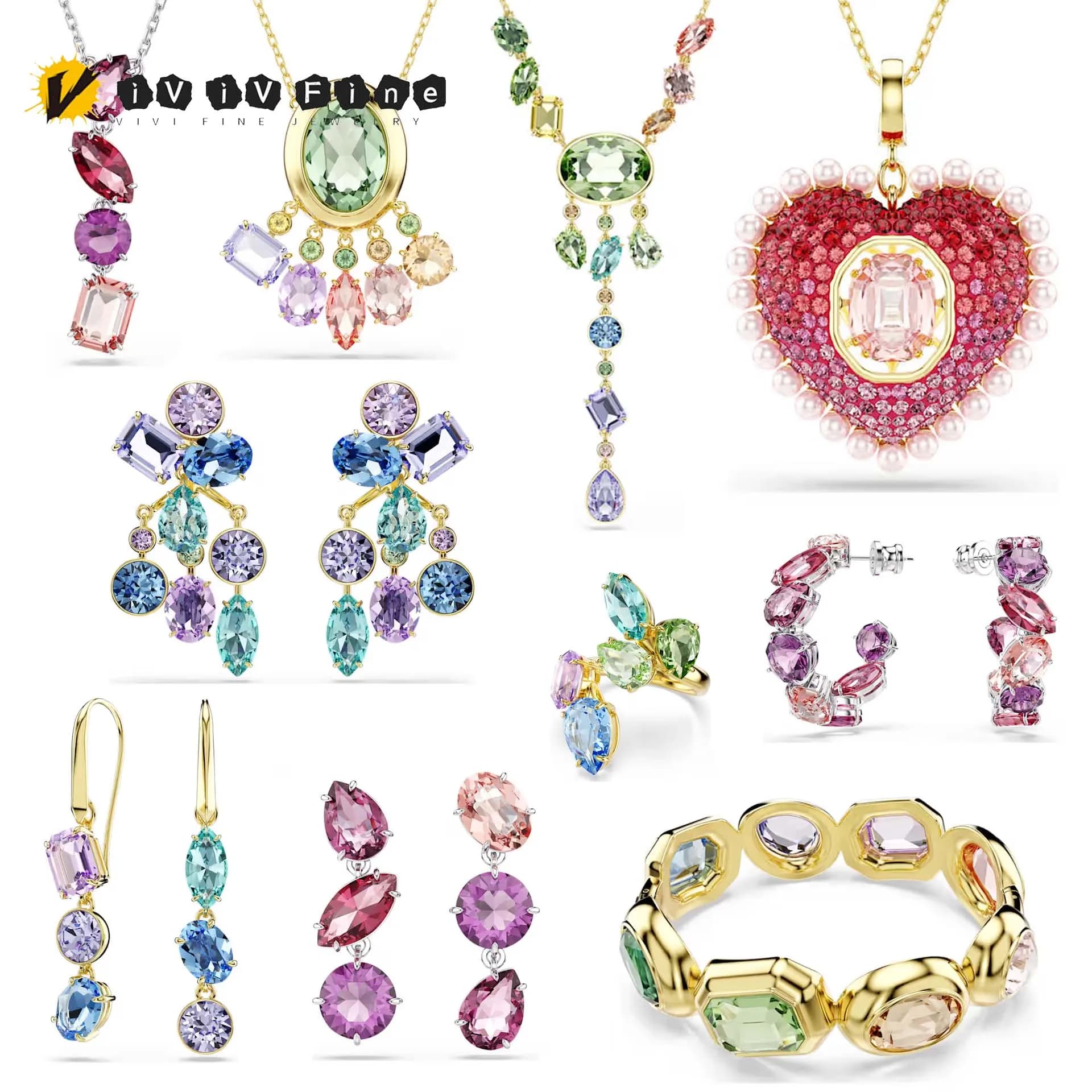 Set di Alta Gioielleria Scintillante Originale 2026, Lussuoso Set con Cristalli Taglio Goccia: Collana, Orecchini, Bracciale e Anello per Donna, Regalo per Feste