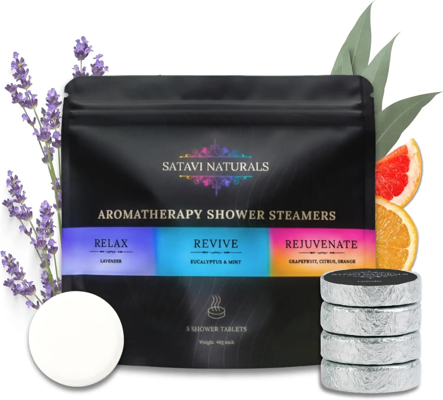 Confezione da 5 Bombe da Doccia Aromaterapiche con 5 Fragranze Uniche, Compresse Naturali agli Oli Essenziali per Spa, Regali per la Cura Personale