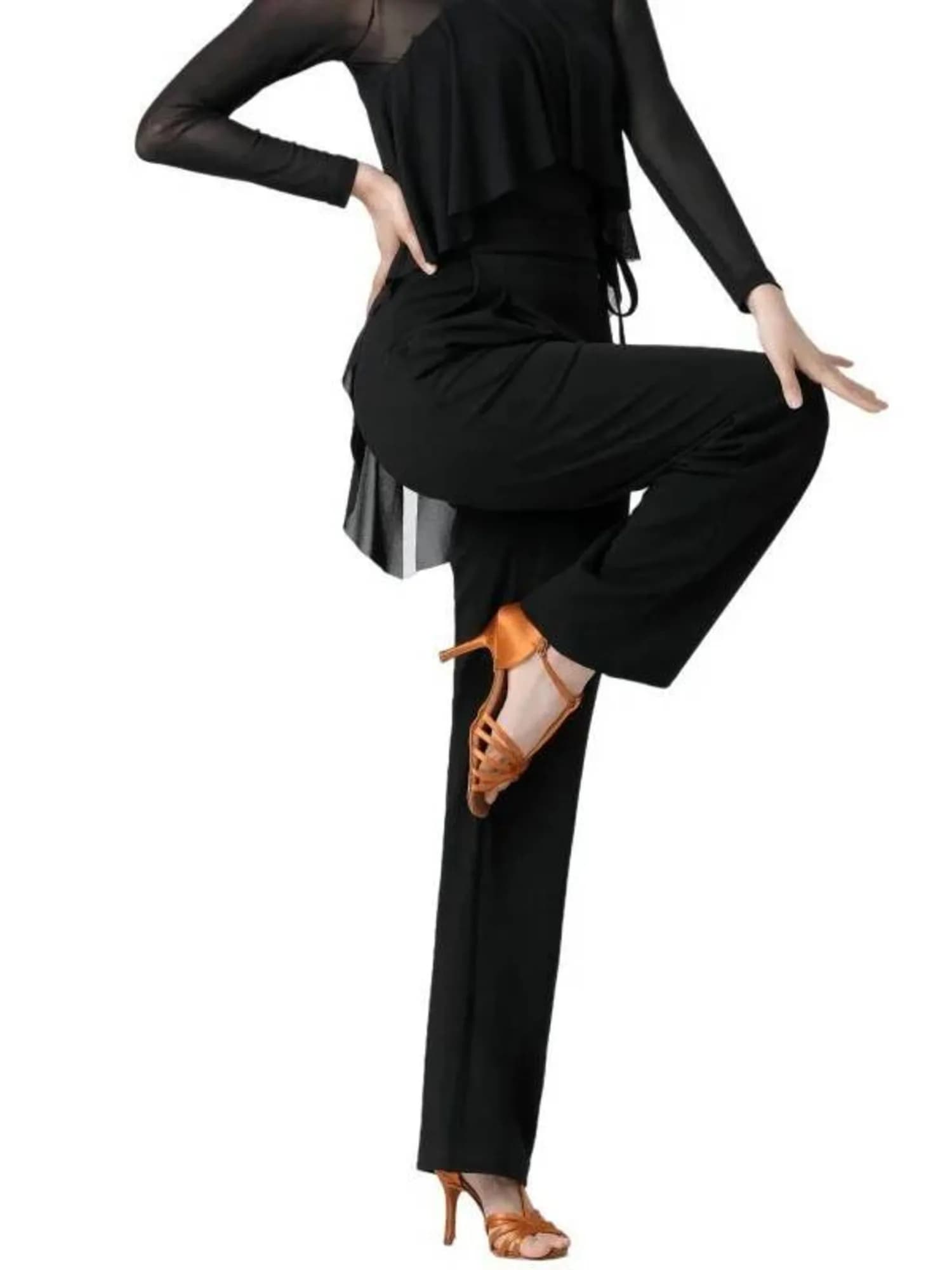 Pantaloni a gamba larga con coulisse a vita alta in tinta unita – Pantaloni da ballo dritti larghi per pantaloni con fasciatura per spettacoli teatrali moderni