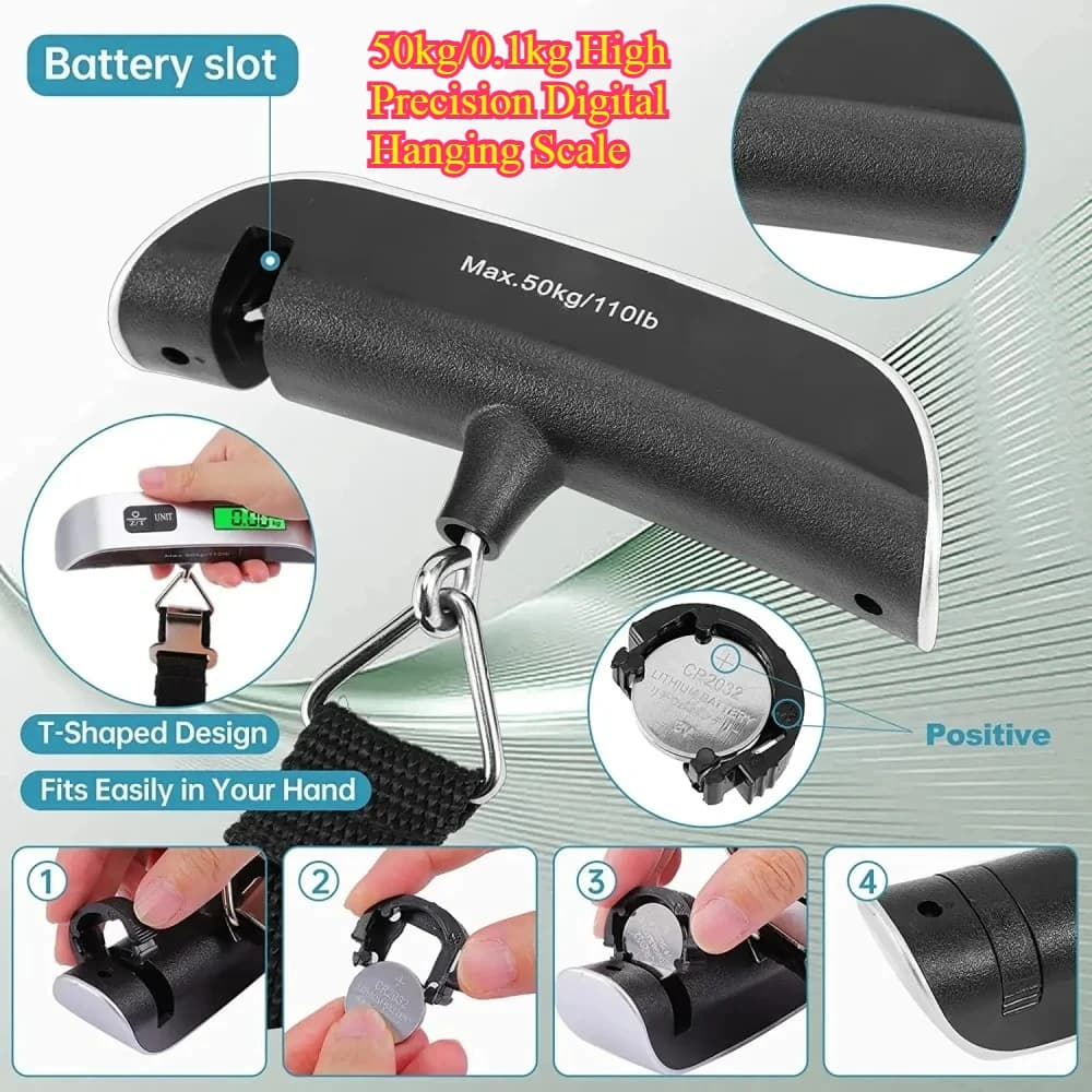 50kg/0.1kg High Precision Digital Hanging Scale - Portable LCD Luggage Weigher for Travel Suitcases, Avoid Overweight Fees!