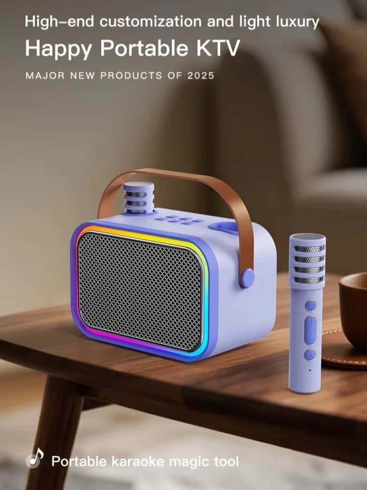 Macchina per Karaoke Portatile con 2 Microfoni Wireless, Altoparlanti Bluetooth, Luci RGB, DSP Home KTV, TF/USB/AUX, per Feste in Casa, All'Aperto
