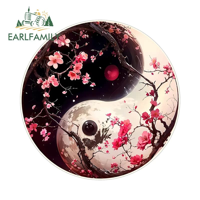 EARLFAMILY Creativo Yingyang Sakura Adesivi Per Auto Artistico Stile Giapponese Cassa Del Latte Decalcomanie Tappo Del Serbatoio Del Carburante Impermeabile Decor