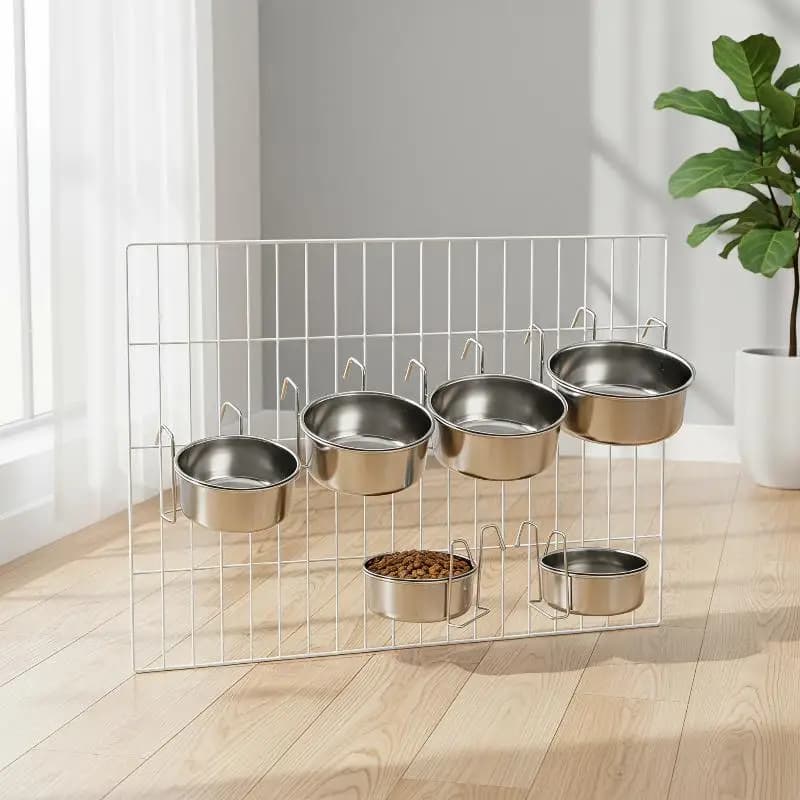 Stainless Steel Hanging Pet Bowl Cage Type Dog Cat Food Water Feeder With Metal Hook