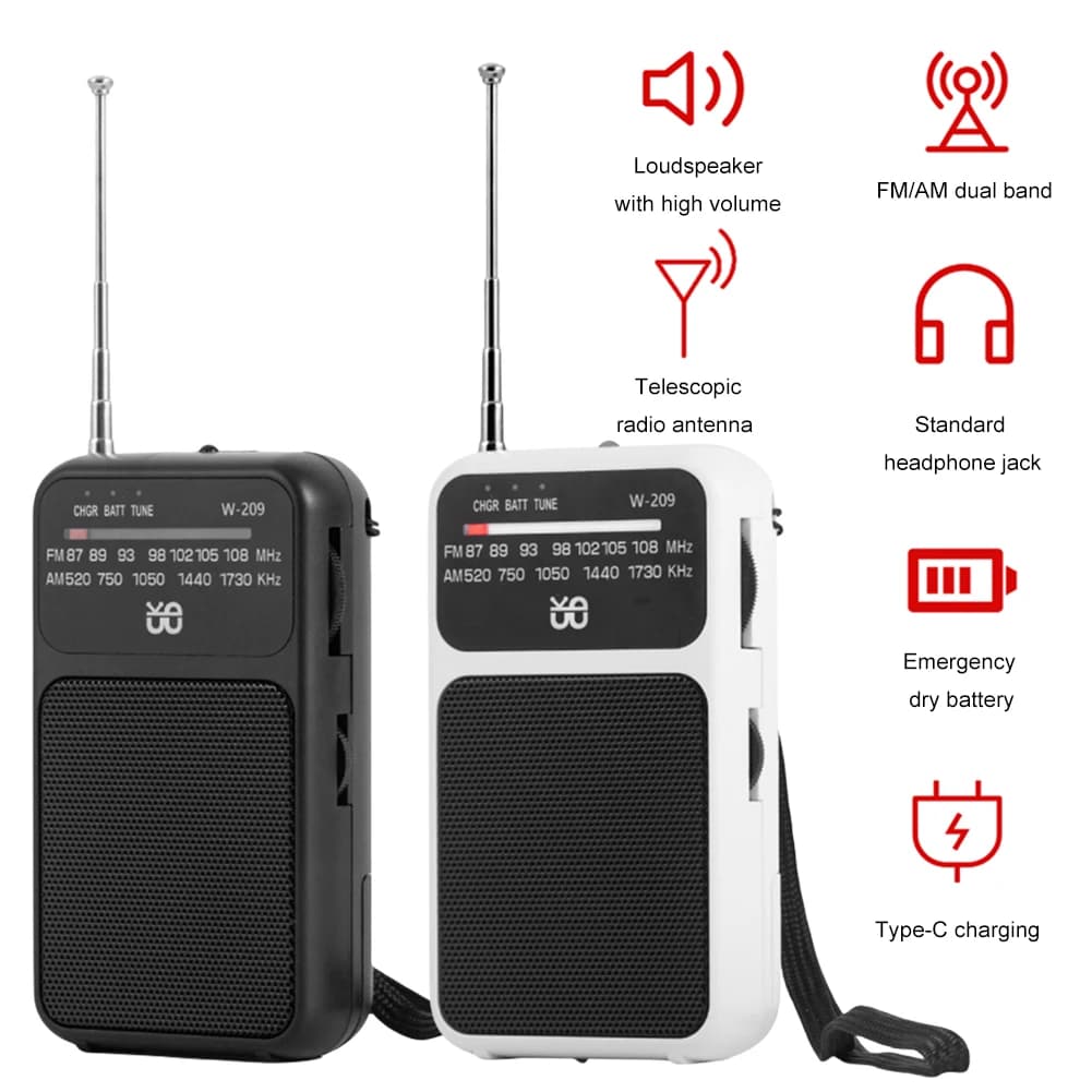 AM FM Radio Stereo Portable Pocket Emergency Radios Battery Operated Telescopic Antenna Radio with 3.5mm Headphone Jack Player
