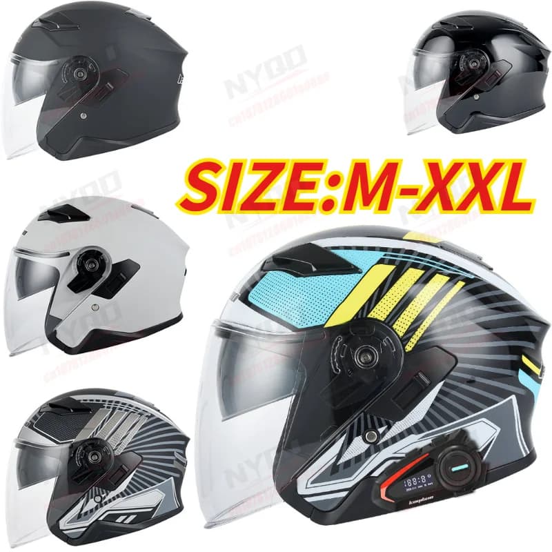 Casco da Moto Kuqibao, Casco Mezzo Integrale Bluetooth con Doppia Lente per Uomo e Donna, Certificato 3C per Tutte le Stagioni