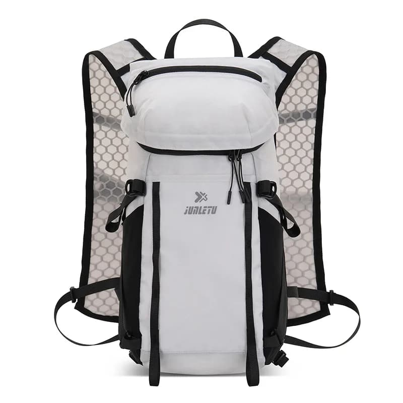 Zaino da Ciclismo con Strisce Riflettenti, Gilet Idratazione per Trail Running, Borsa da Escursionismo con Porta Bastone da Trekking e Scomparto per Sacca d'Acqua da 2L