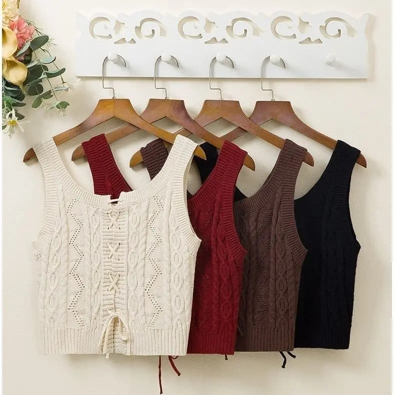 Gilet in maglia da donna a vita alta, reversibile, con cintura, alla moda, per primavera autunno, maglione a strati, trendy
