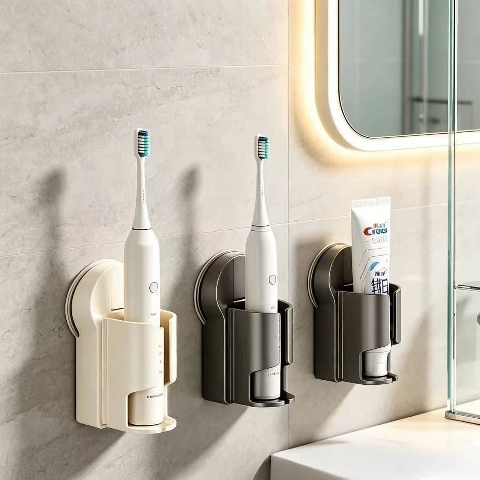 Suction Cup Toothbrush Holder Punch Free Waterproof Wall Mount Bathroom Storage Organizer