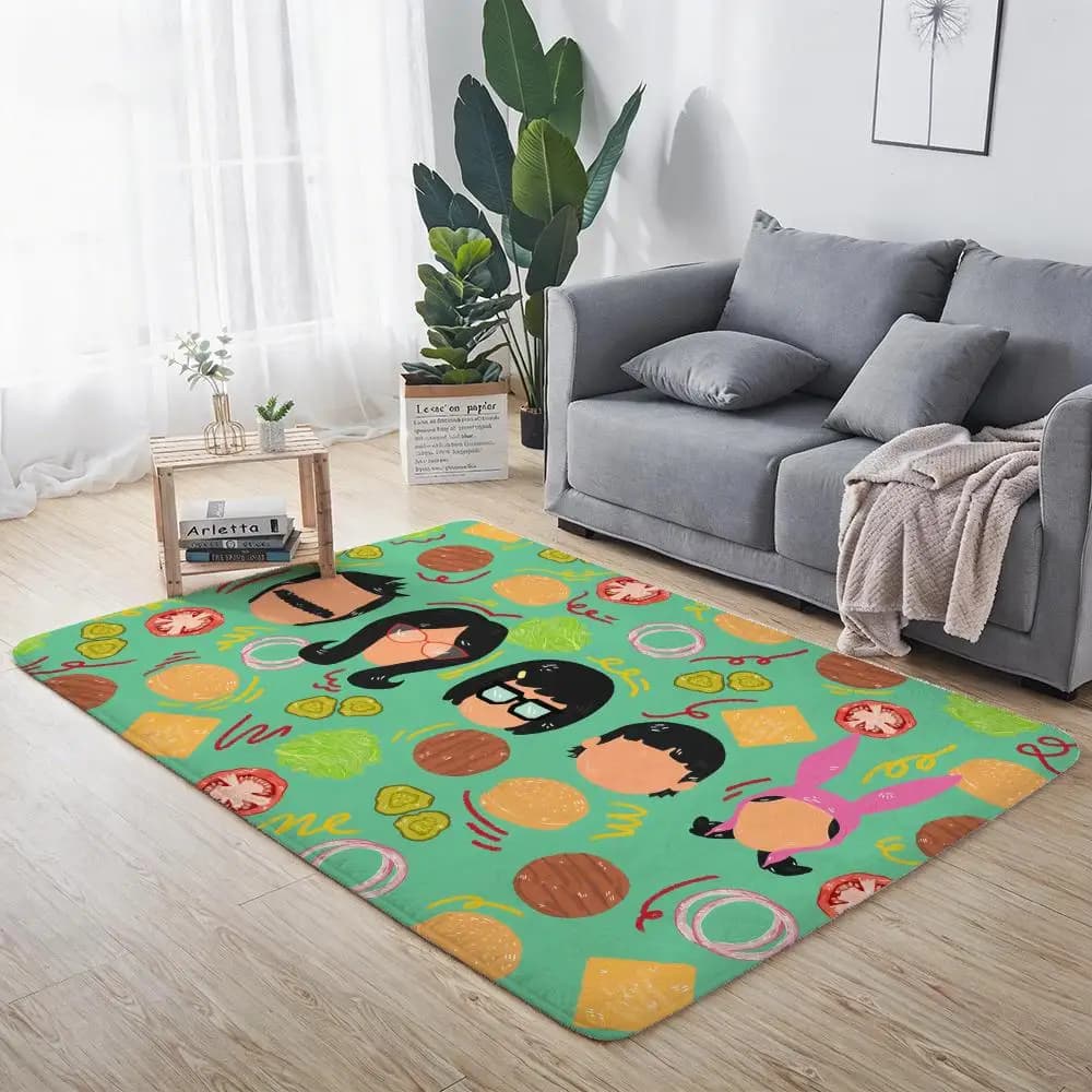 Tappetino da Pavimento Cartoon Funny B-Bobs B-Burgers, Zerbino in Flanella Ecologica Antiscivolo Inodore, Tappeto Morbido a Pelo Corto per Interni