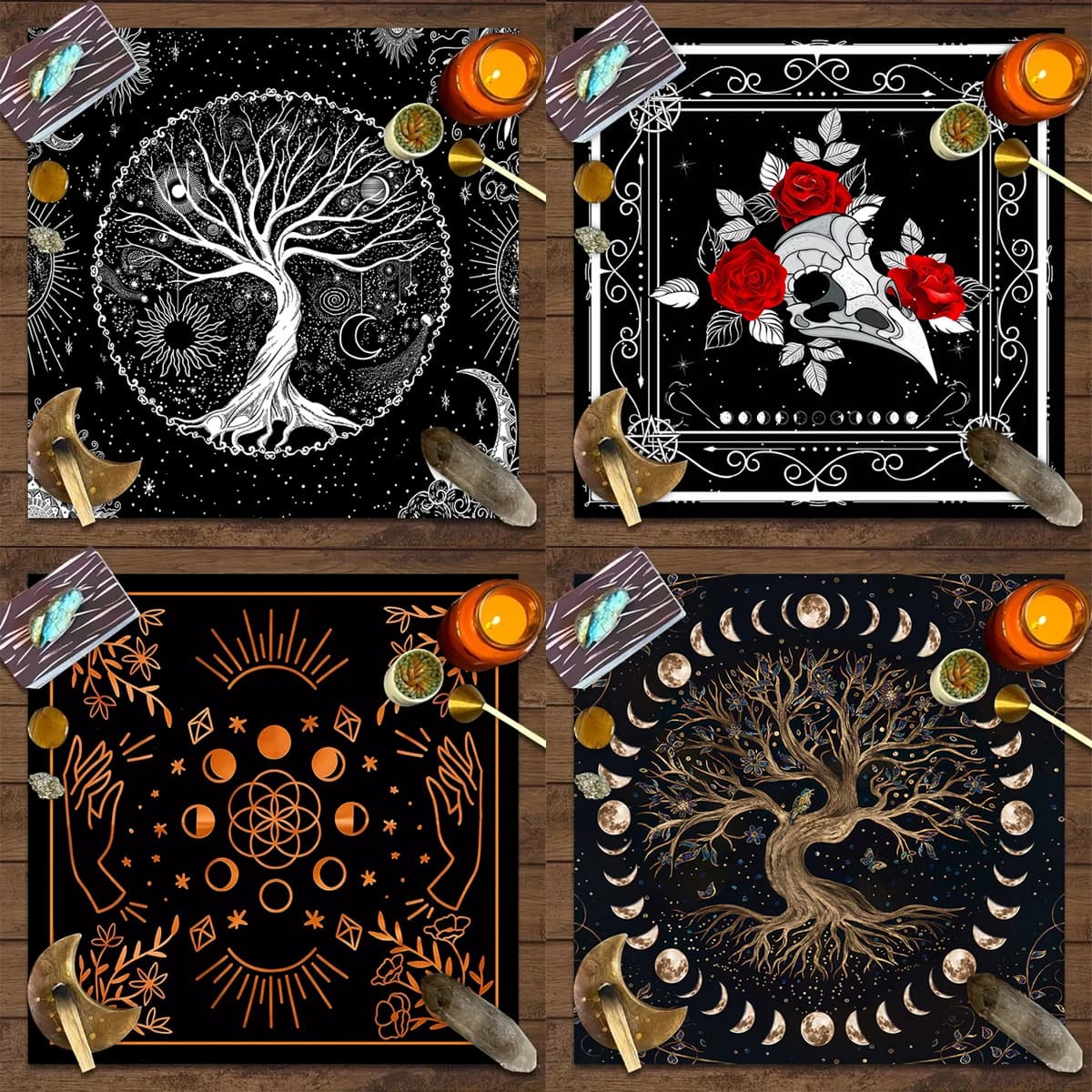 Tovaglia Tarocchi con Stampa Animale Albero della Vita, Tappetino per Carte Divinatorie, Panno Decorativo per Lettura Tarocchi, Giochi da Tavolo e LARP Murder