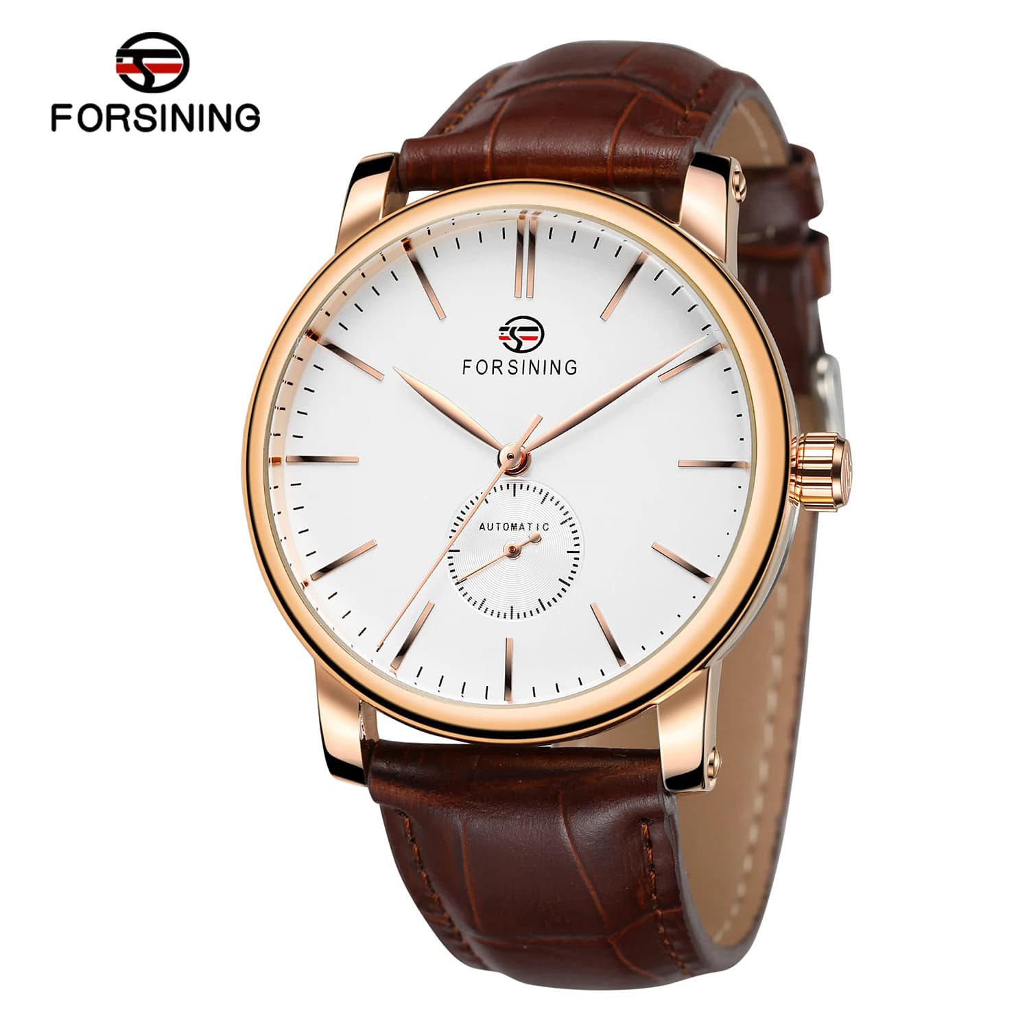 FORSINING Luxury Elegant Men‘s Automatic Mechanical Movement Watches Leather Strap Fashion Casual Design Business Big Dial
