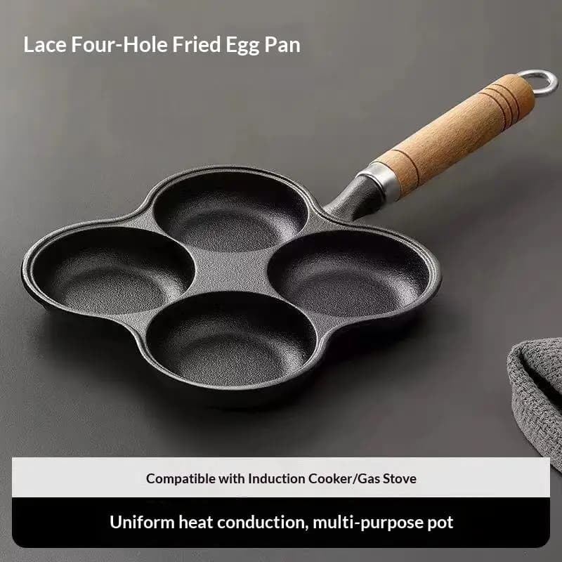 1Pcs Eggs Burger Skillet 4 Grid Cast Iron Frying Pan Non-stick Flat-bottom Pot Breakfast Bread/Steak Pan Kitchen Cookware