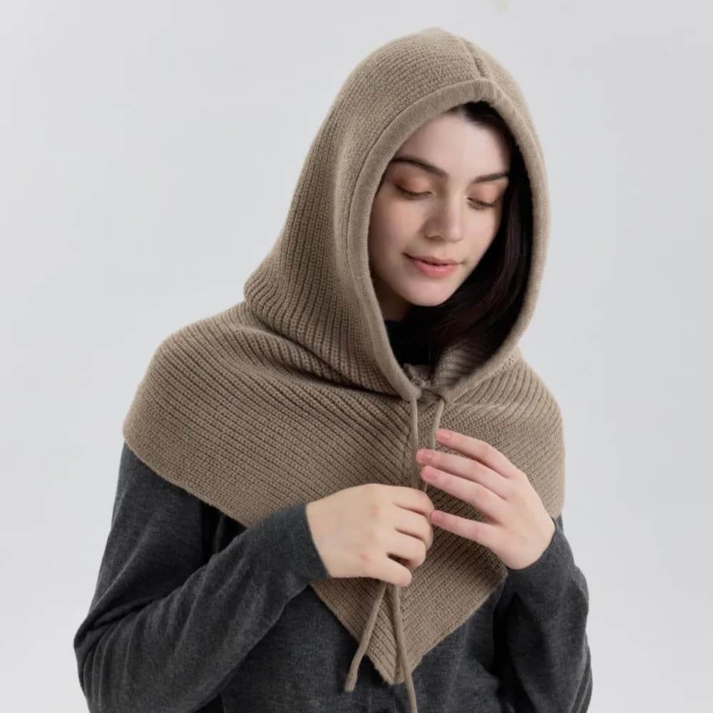Cute Solid Color Balaclava Hat Warm Thickened Knitted Hooded Cap Beanie Pullover Hat Winter Cap Outdoor