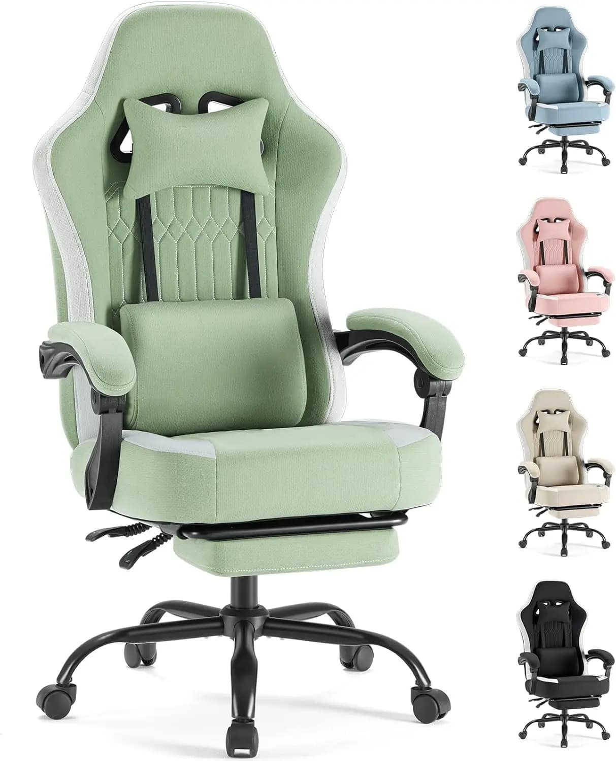 Ergonomic Gaming Chair with Footrest and Lumbar Support, Height Adjustable Desk Chair with Linkage Armrests, 360° Swivel