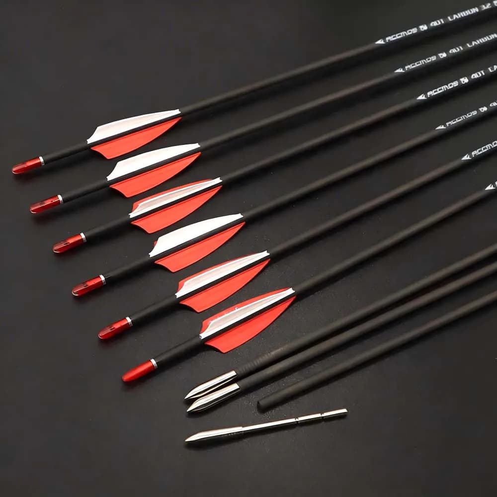 6/12 Pezzi Frecce in Carbonio Puro per Tiro con l'Arco, ID 3.2mm, Spine 350/1000, Rettilineità 0.009, per Arco Compound/Recurve