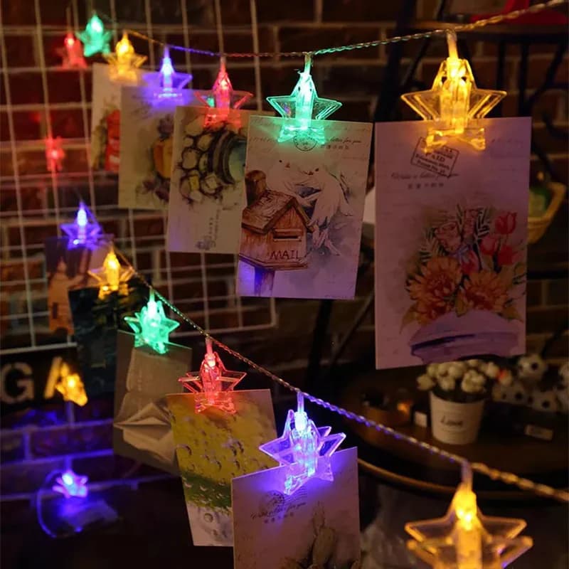 Luci a stringa con clip per foto a stella a LED Luci natalizie a batteria Ghirlanda per sfondo camera da letto Decorazioni per matrimoni e compleanni