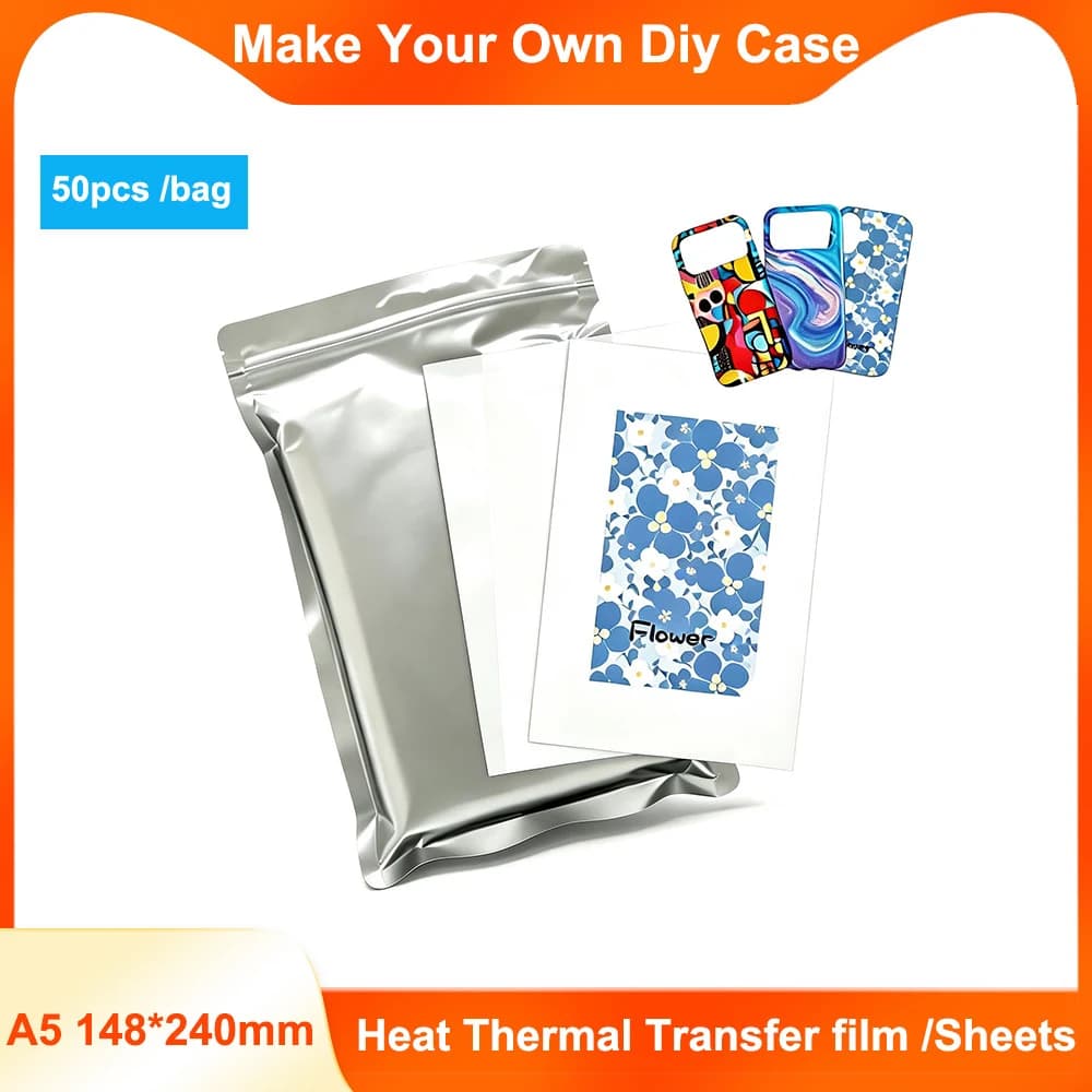 HTVRONT 1 Bag (50 Pieces) Sublimation Film Paper A5 A4 Size Mobile Phone Film for 3D Sublimation Phone Case Image Custom