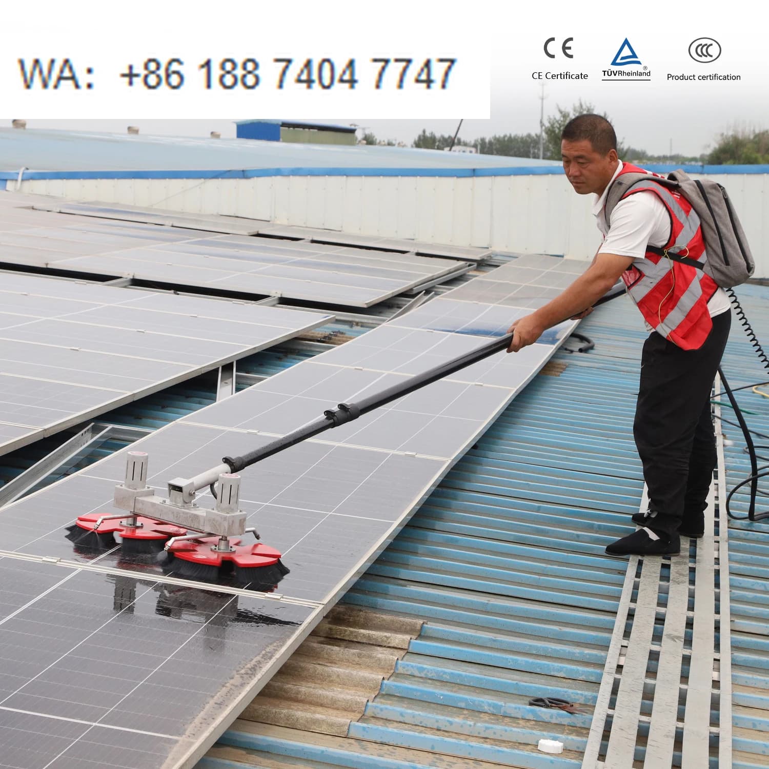 Spazzola a Doppia Testa Alimentata a Batteria per la Pulizia di Pannelli Solari, Pulitore a Disco Parallelo per Pannelli Fotovoltaici e Strumento di Lavaggio per Impianti Solari